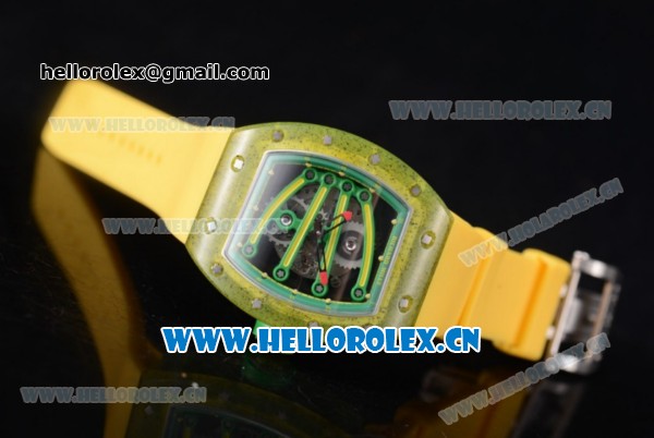 Richard Mille RM 59-01 Miyota 9015 Automatic Carbon Nanotubes Case with Skeleton Dial Green Inner Bezel and Yellow Rubber Strap - Click Image to Close